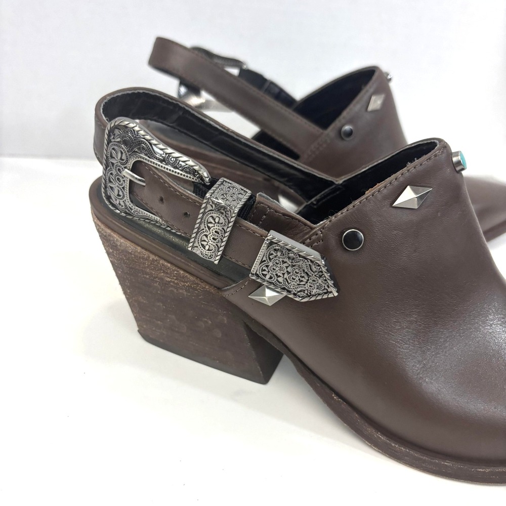 Golo Leather Slingback Heel Shoes Womens 9 Brown Block Western Festival Country - Picture 2 of 11